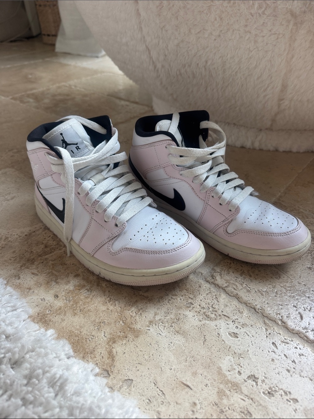 Nike Air Jordan Mid White Pink with Black Swoosh